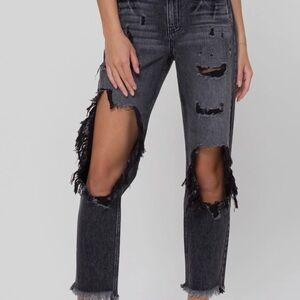 Celine Black acid high-rise, destroy slim boyfriend